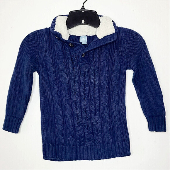 Baby Gap Blue Cable Knit Sherpa Pullover Sweater Sz 4 Years - Picture 1 of 4